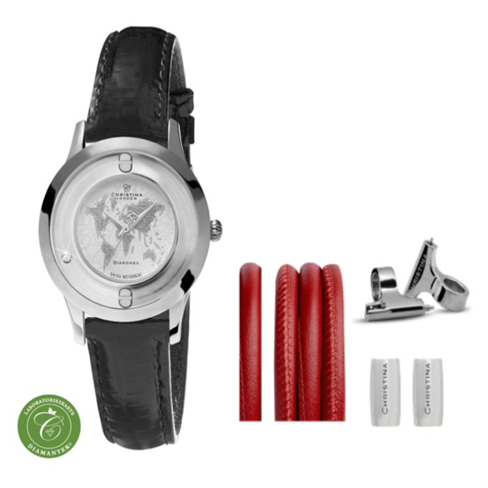 Collect ur 334SWBL-WORLDK + Rød Watch Cord set - Christina Jewelry & Watches