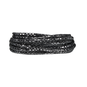 3-String Læderarmbånd - Silver Black